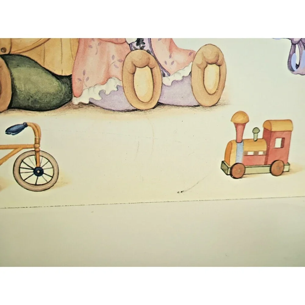 Vintage Wood Nursery Wall Shelf with Hang Pegs Teddy Bears Train Trike Boat